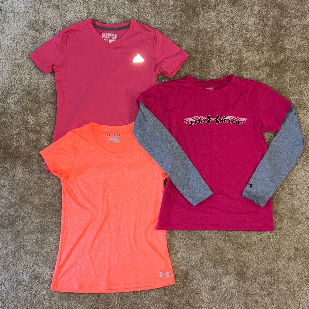 Under Armour HeatGear, UA Tee, and Adidas Tee